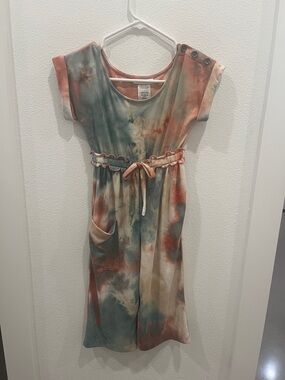 Bonnie Jean Tie-Dye Pastel Pink Green Cream Girls One-Piece Dress